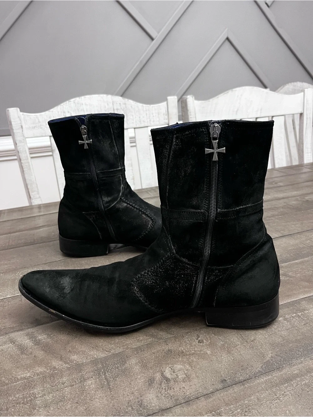 Vintage Mark Nason Black Distressed Leather Boots Men's 12 Made in Italy Zip